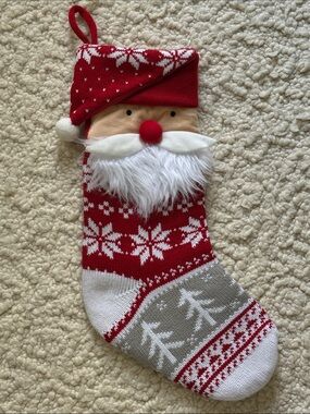 Red Santa Nome  Knit Holiday Stocking with White Beard